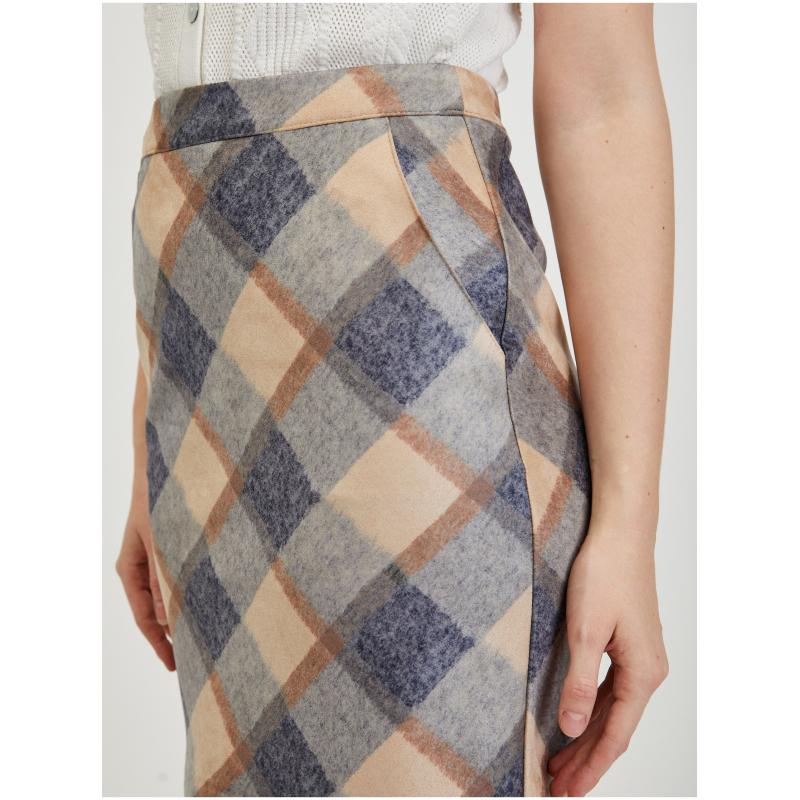 Bézs és szürke női kockás szoknya
