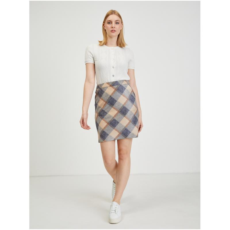 Bézs és szürke női kockás szoknya
