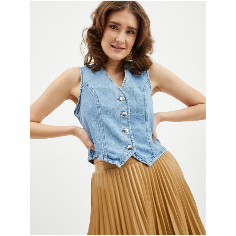 Světle hnědá dámská koženková plisovaná sukně