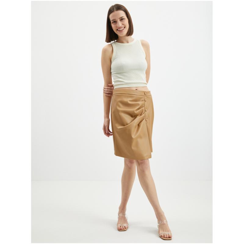 Világosbarna női műbőr szoknya