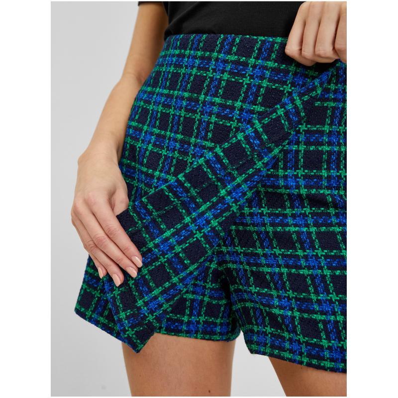 Zeleno-modrá dámska kockovaná sukňa
