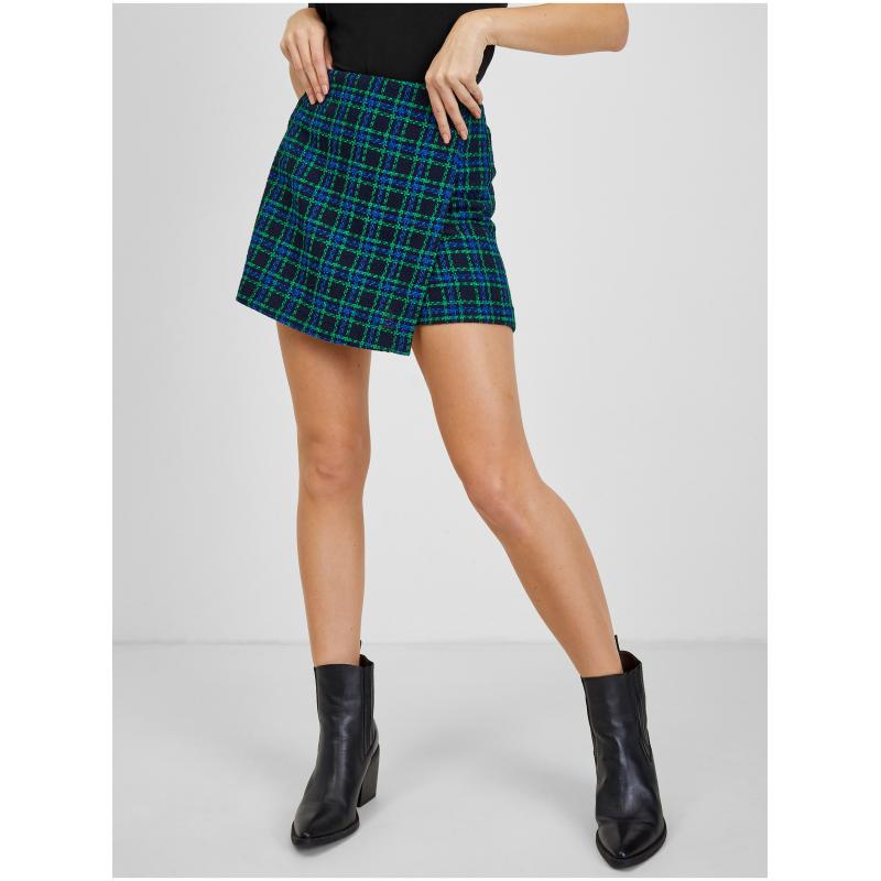 Zeleno-modrá dámska kockovaná sukňa