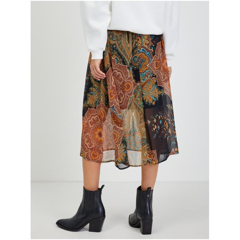 Čiernohnedá dámska vzorovaná midi sukňa