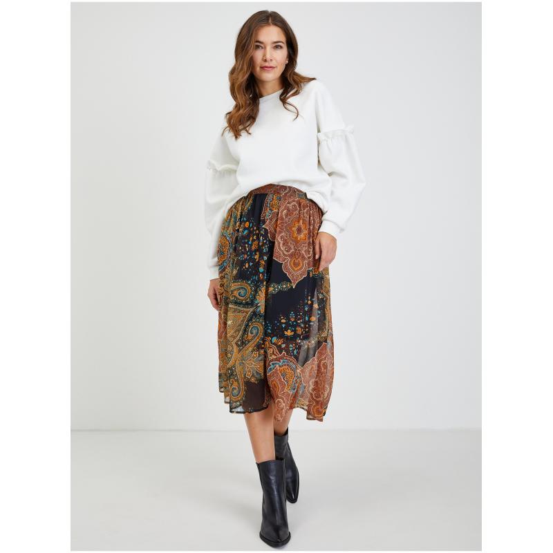 Čiernohnedá dámska vzorovaná midi sukňa