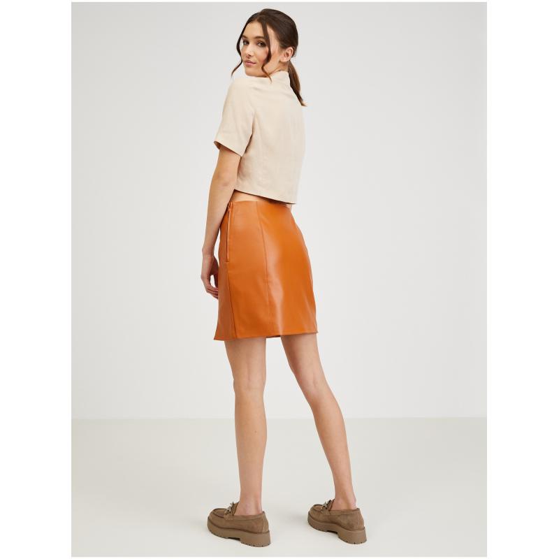 Oranžová dámská koženková sukně