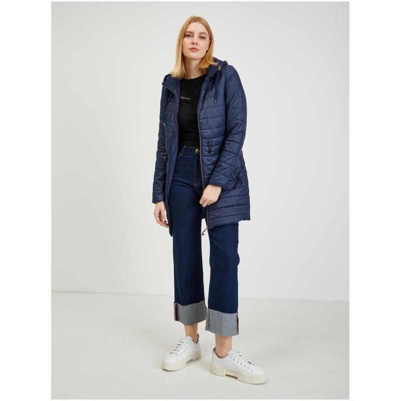 Sötétkék női könnyű steppelt kabát