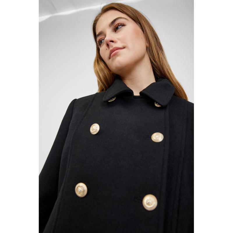 Fekete női télikabát gyapjúból