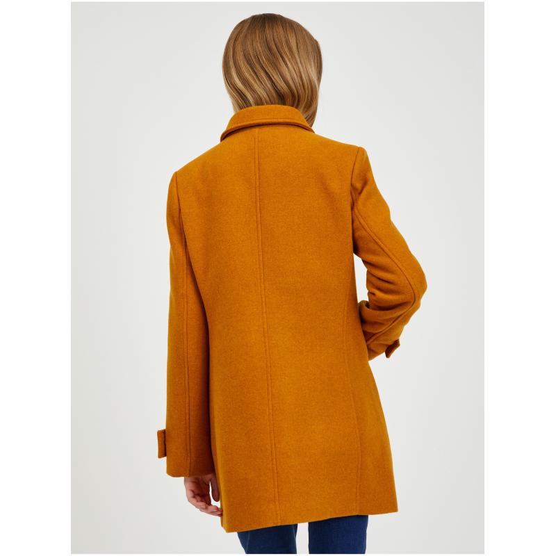 Hnědý dámský zimní kabát s příměsí vlny