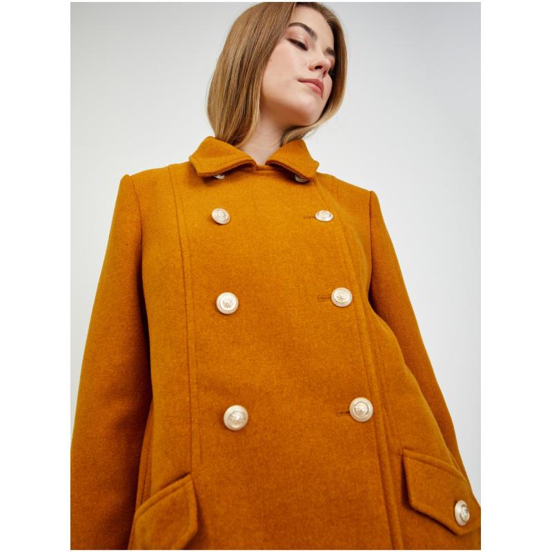 Hnědý dámský zimní kabát s příměsí vlny
