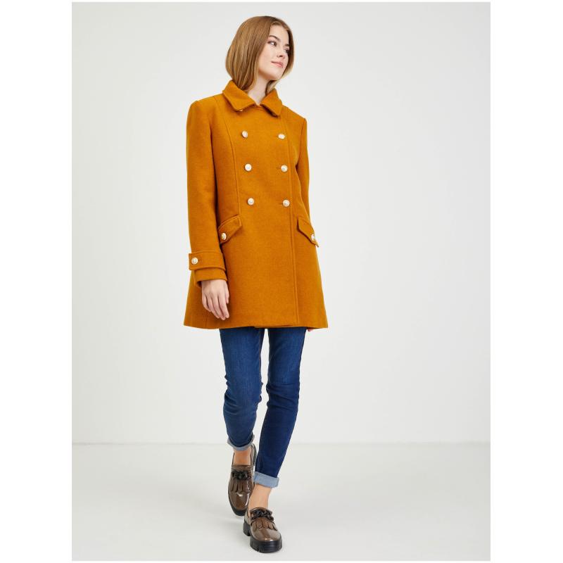 Hnědý dámský zimní kabát s příměsí vlny