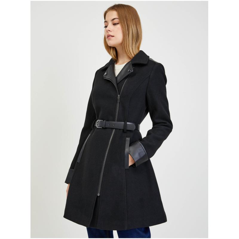 Čierny dámsky zimný kabát s vlnou