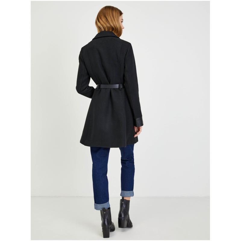 Čierny dámsky zimný kabát s vlnou