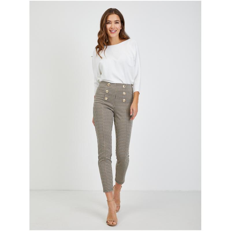 Béžové dámské vzorované zkrácené kalhoty