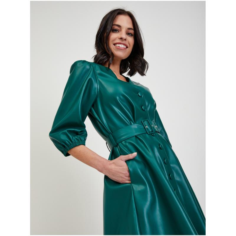 Zelené dámske koženkové šaty