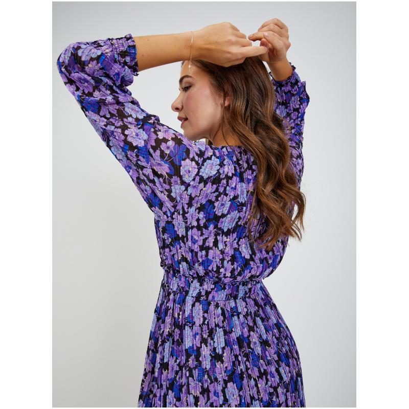 Fialové dámske kvetinové šaty