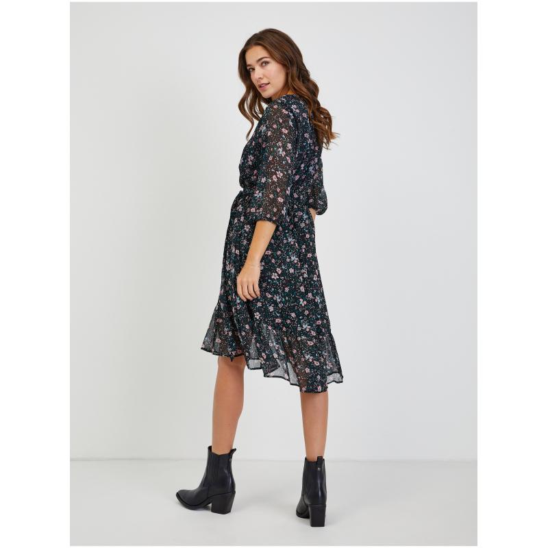 Čierne dámske kvetinové šaty so zaväzovaním