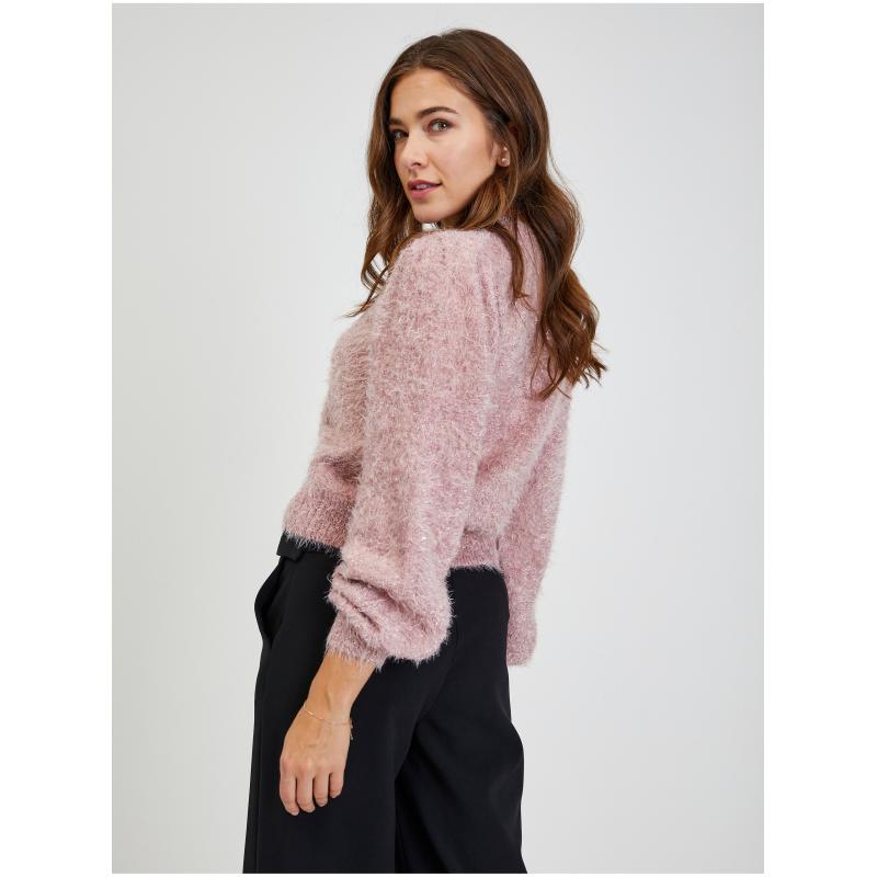 Ružový dámsky sveter s kovovými nitkami