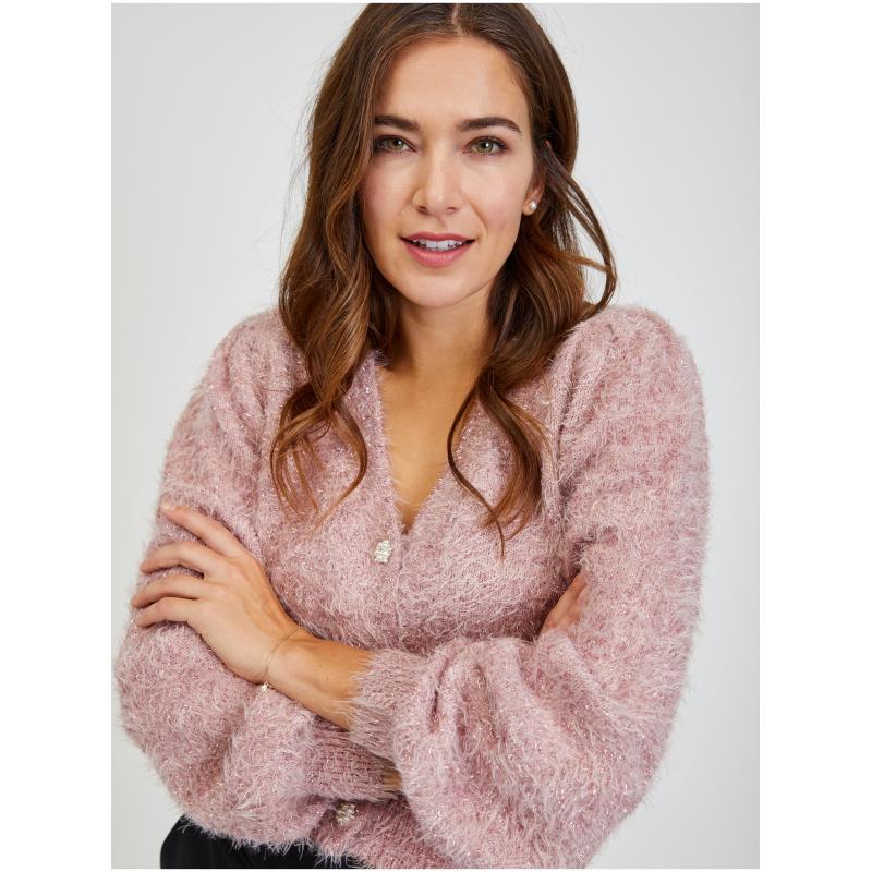 Ružový dámsky sveter s kovovými nitkami