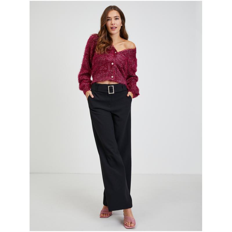 Vínny dámsky kardigán s kovovými niťami