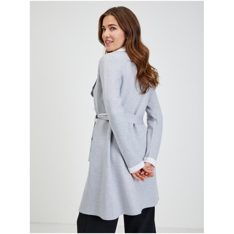 Svetlosivý dámsky kardigán s viazaním