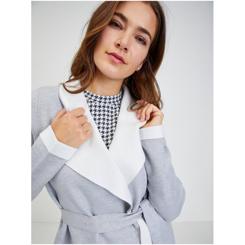 Svetlosivý dámsky kardigán s viazaním