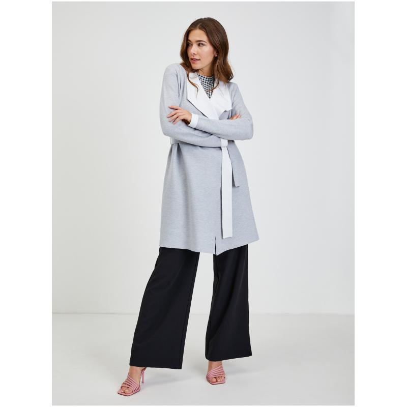 Svetlosivý dámsky kardigán s viazaním