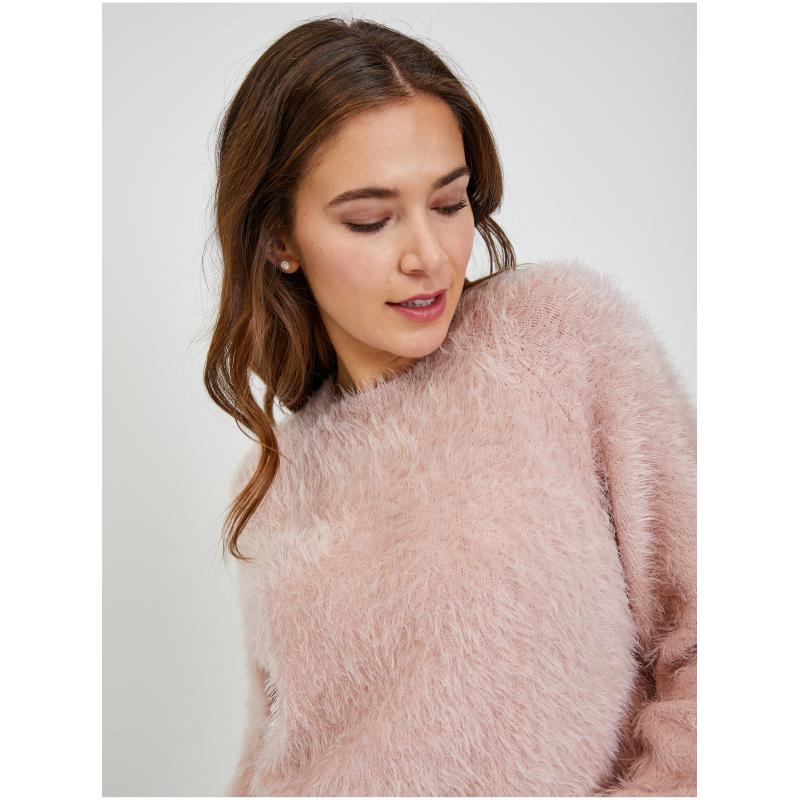 Ružový dámsky sveter s balónovými rukávmi