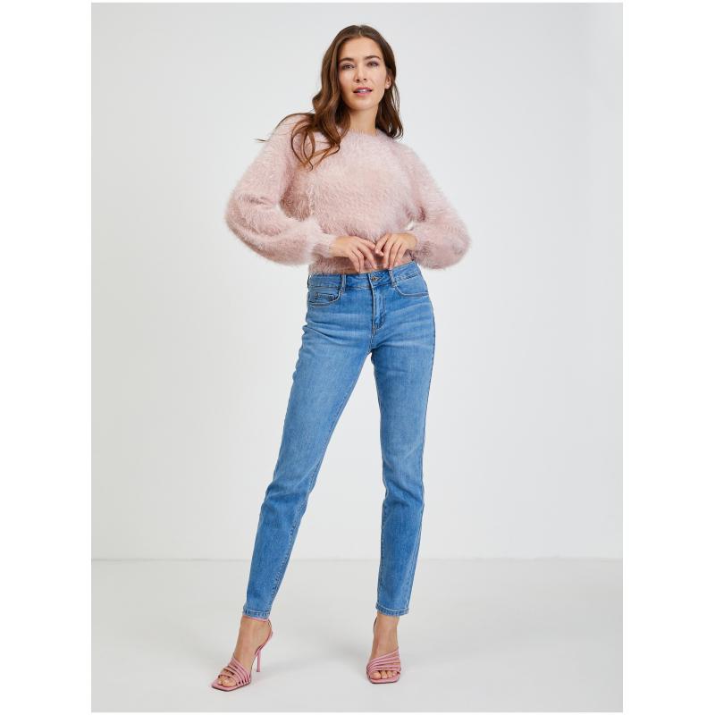 Ružový dámsky sveter s balónovými rukávmi