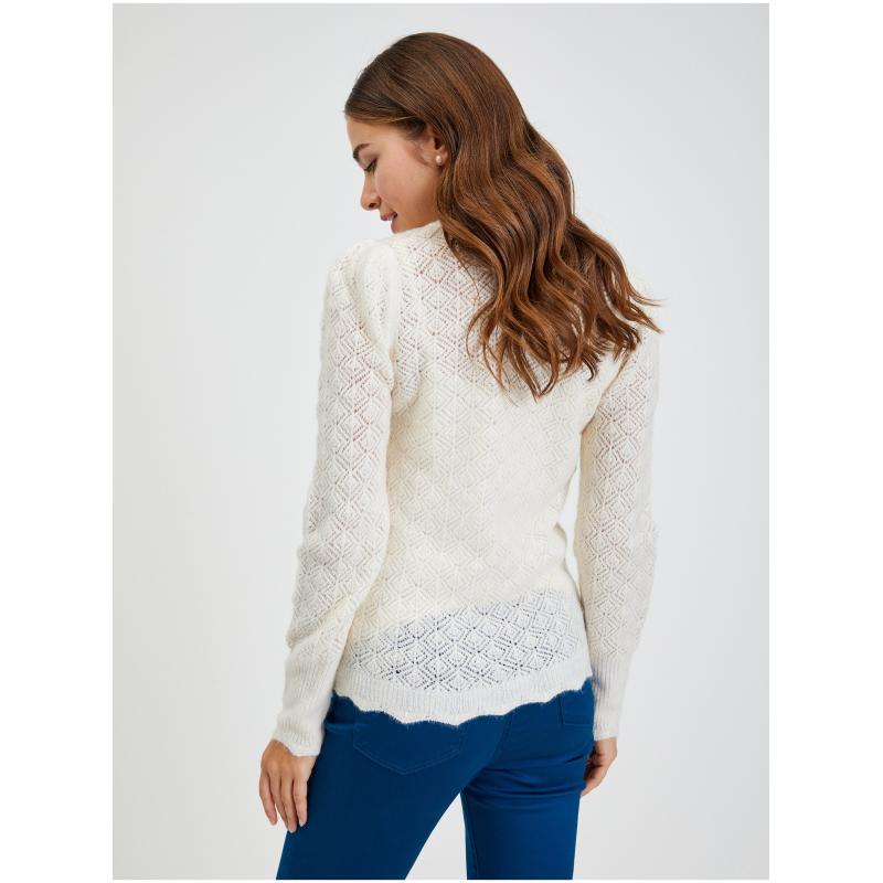 Krémový dámsky perforovaný sveter