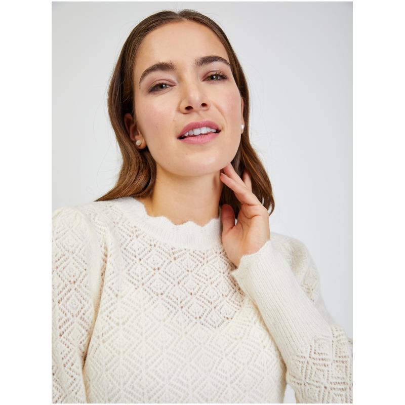 Krémový dámsky perforovaný sveter
