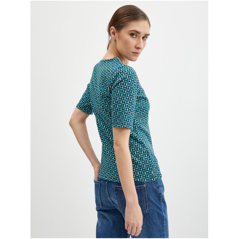 Petrolejové dámské vzorované tričko