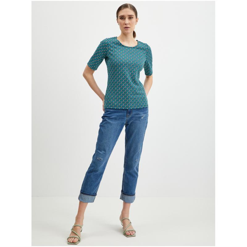 Petrolejové dámské vzorované tričko