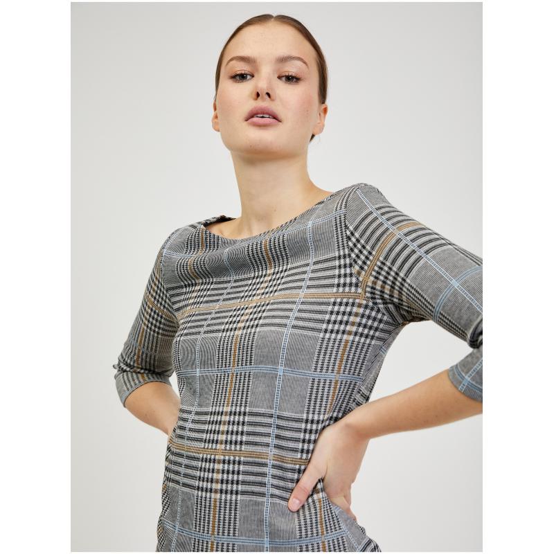 Šedé dámské kárované šaty