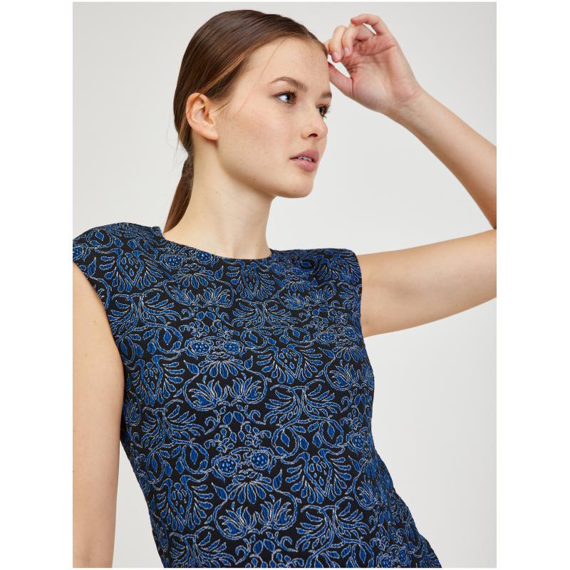 Tmavě modré dámské vzorované pouzdrové šaty