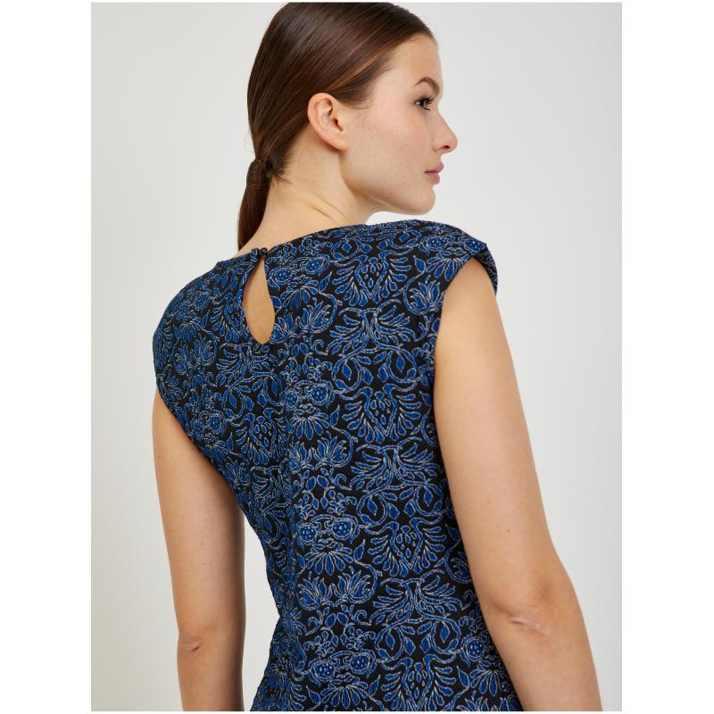 Tmavě modré dámské vzorované pouzdrové šaty