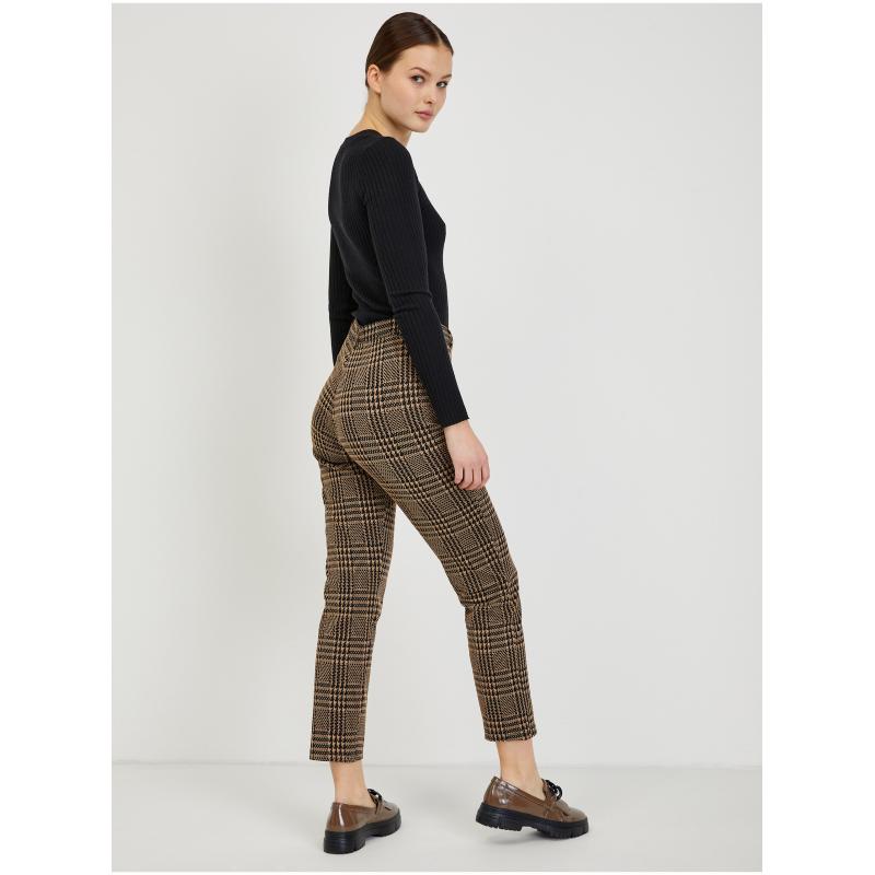 Hnedé dámske kárované nohavice