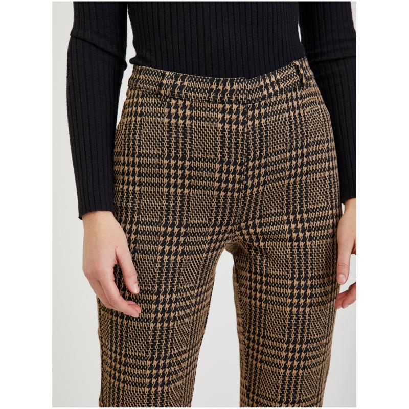 Hnedé dámske kárované nohavice