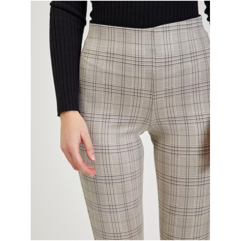 Bézs női csavart kockás nadrág