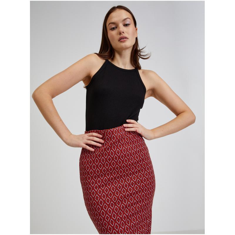 Červená dámska vzorovaná sukňa s rukávmi