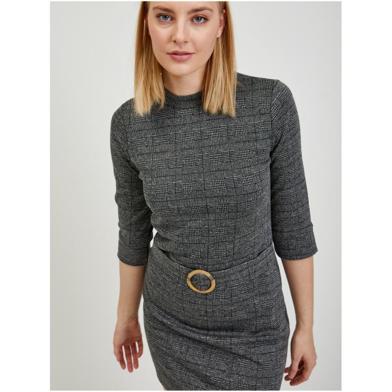 Šedé dámské kostkované šaty