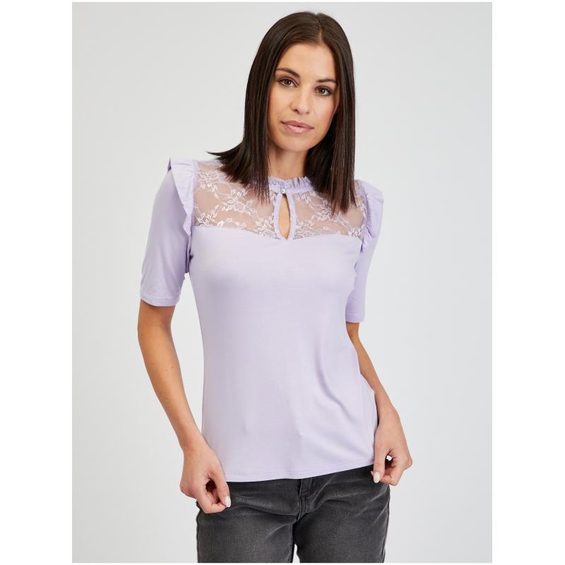 Světle fialové dámské tričko s krajkou ORSAY XL