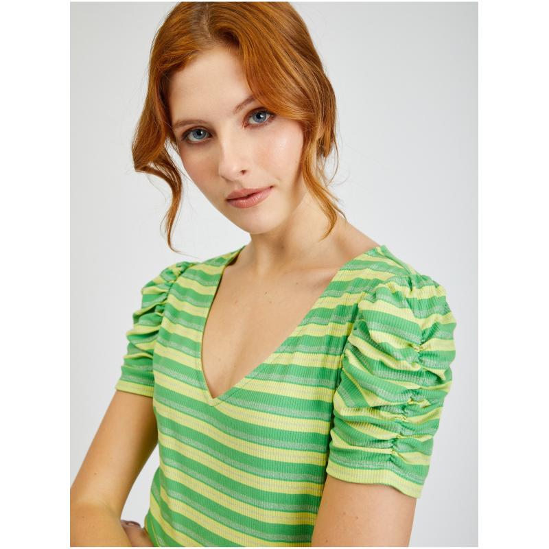 Sárga és zöld női csíkos póló
