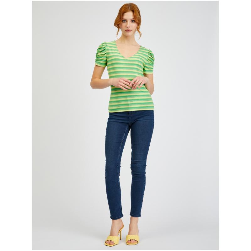 Sárga és zöld női csíkos póló