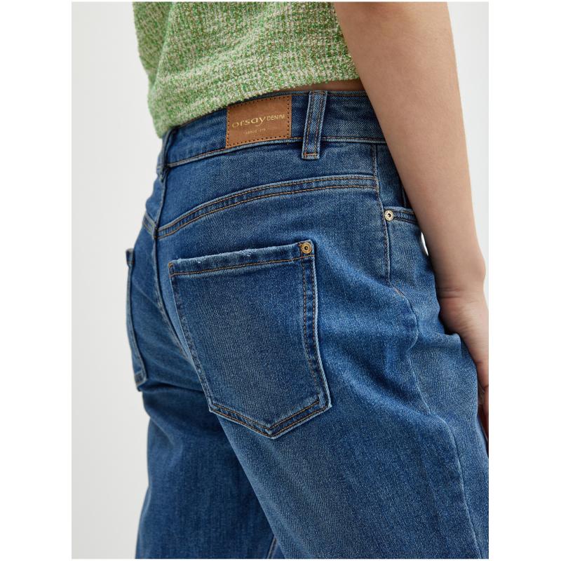 Tmavě modré dámské zkrácené straight fit džíny