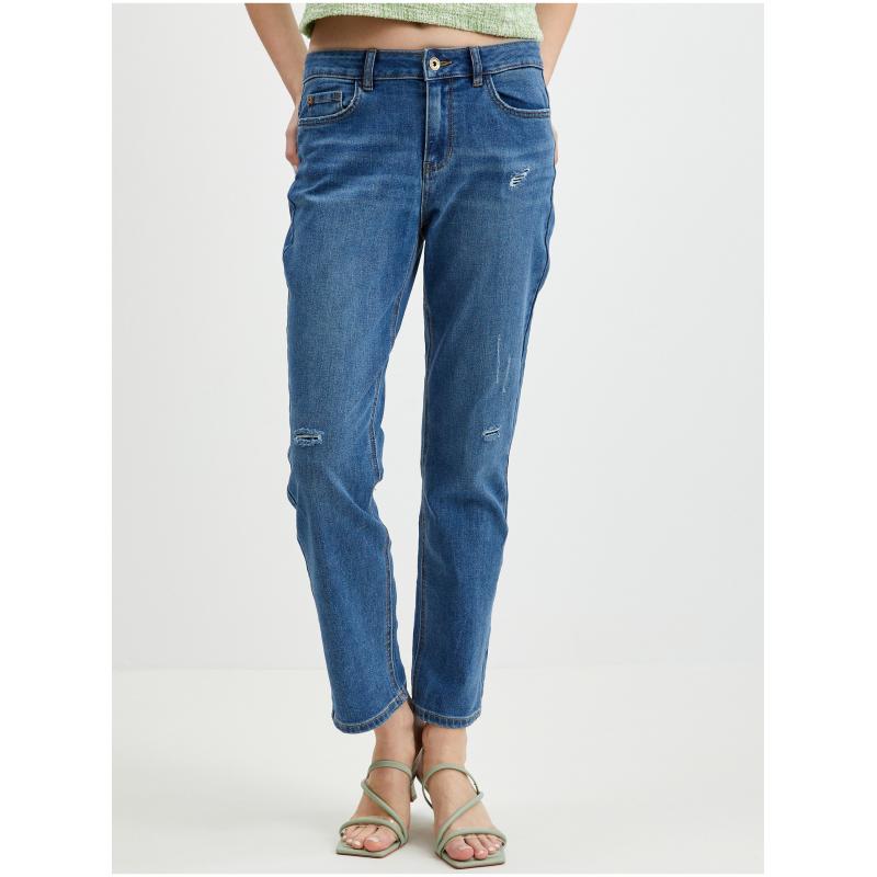 Tmavě modré dámské zkrácené straight fit džíny