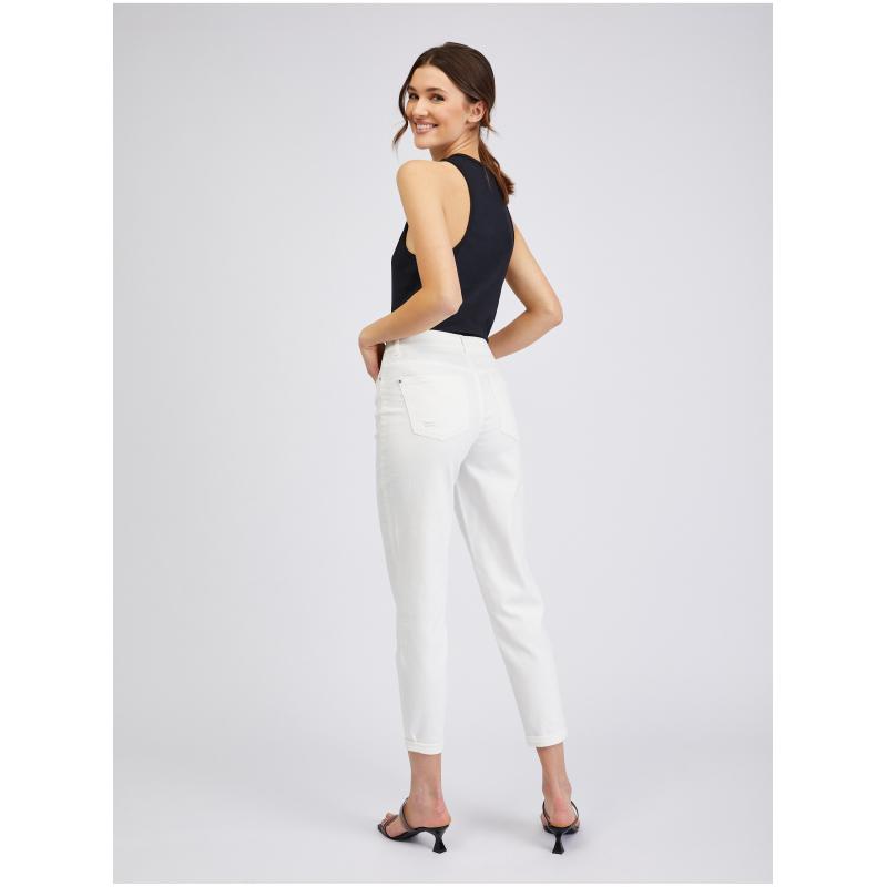 Fehér női kivágott női mom fit farmer