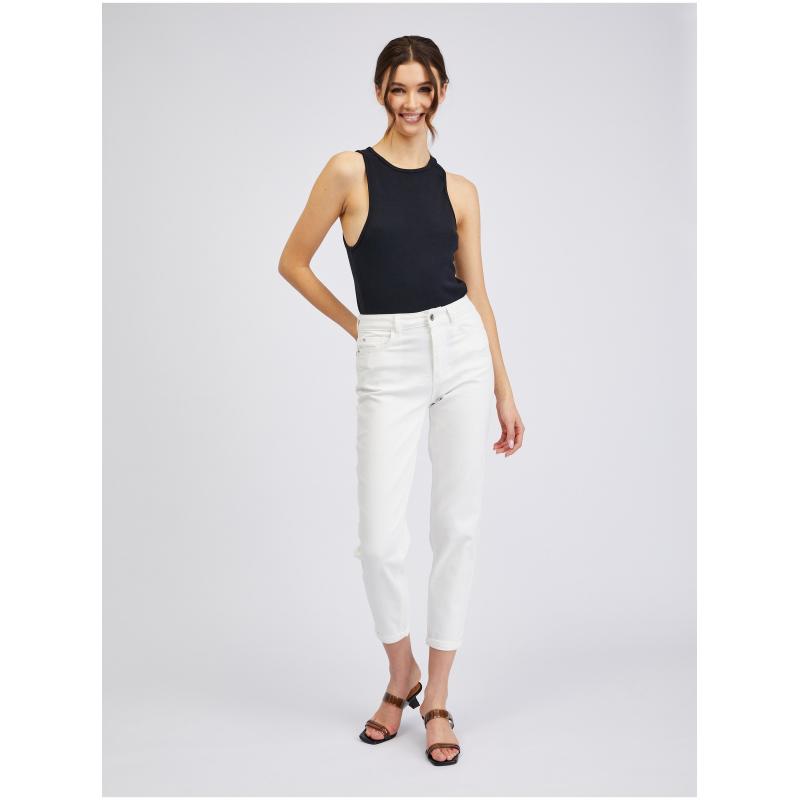 Fehér női kivágott női mom fit farmer