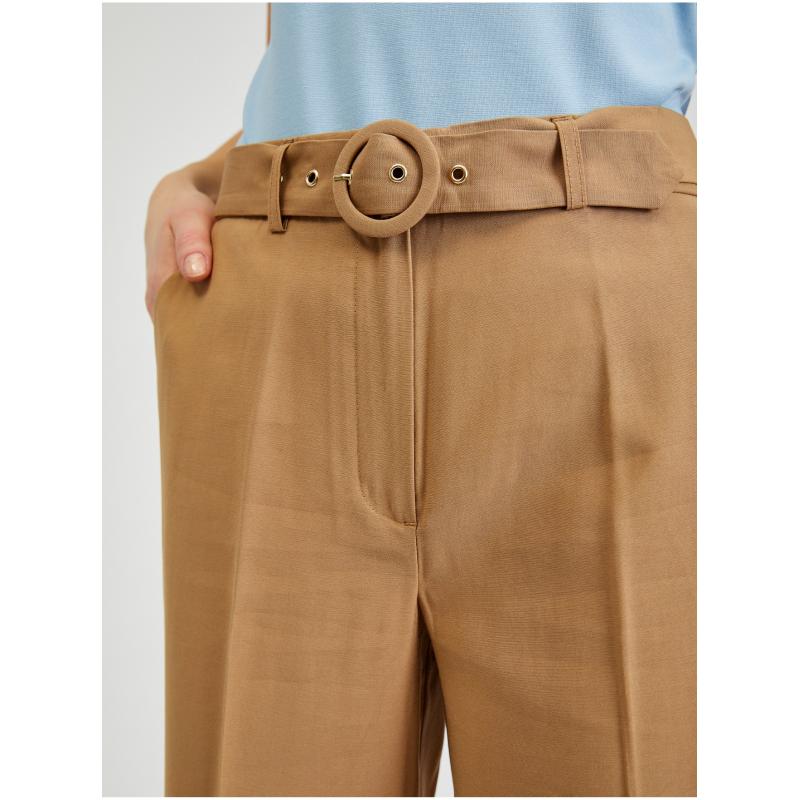Hnedé dámske nohavice so širokým pásom