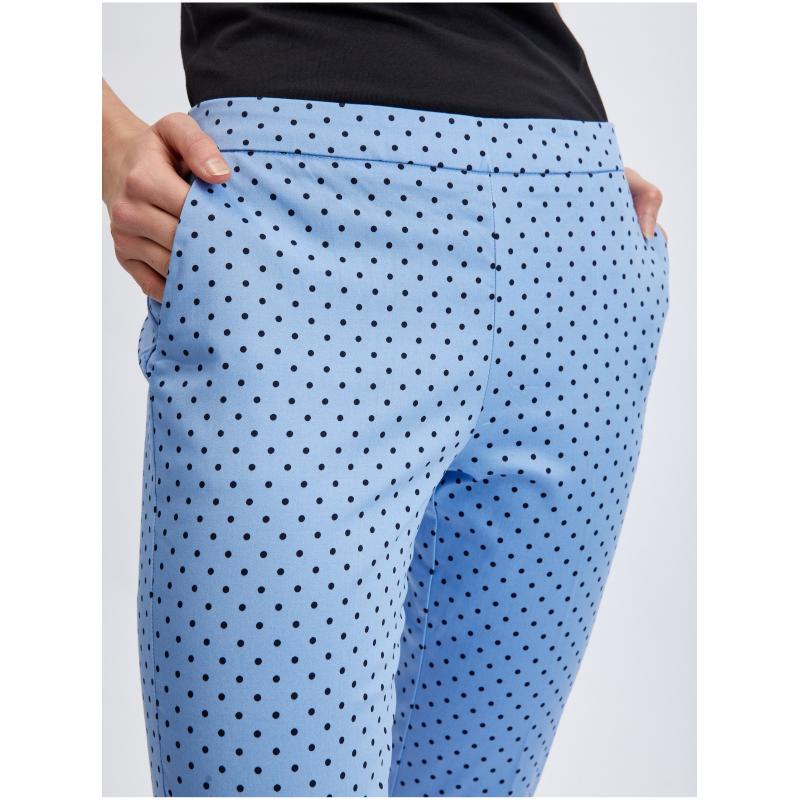 Modré dámske trojštvrťové nohavice s bodkami