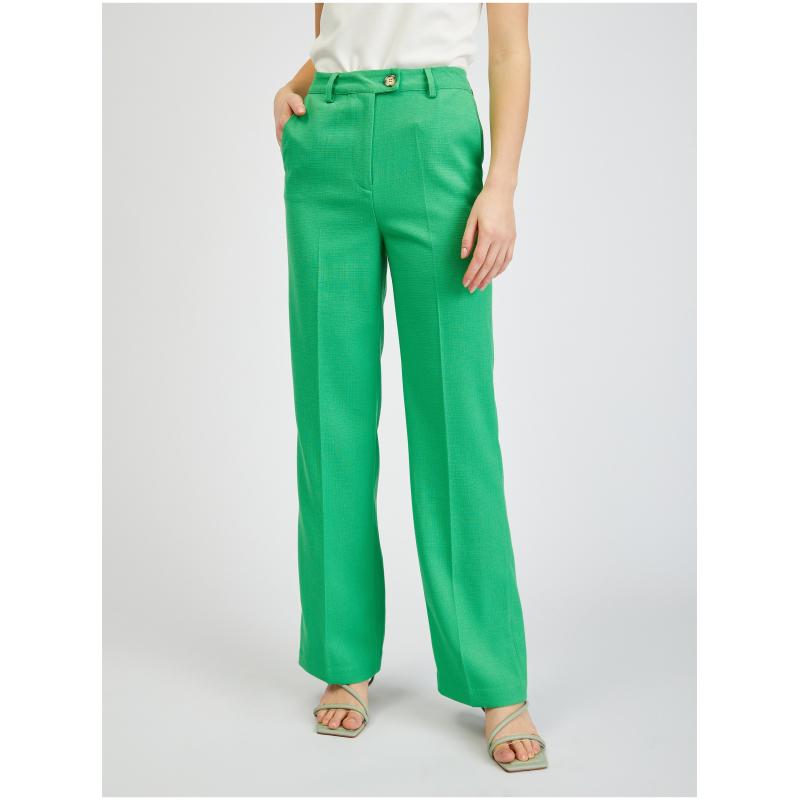Zelené dámské flared fit kalhoty